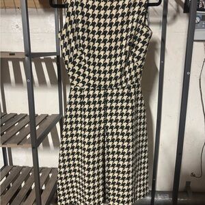 Saks Fifth Avenue Black and Cream Houndstooth Mini Dress